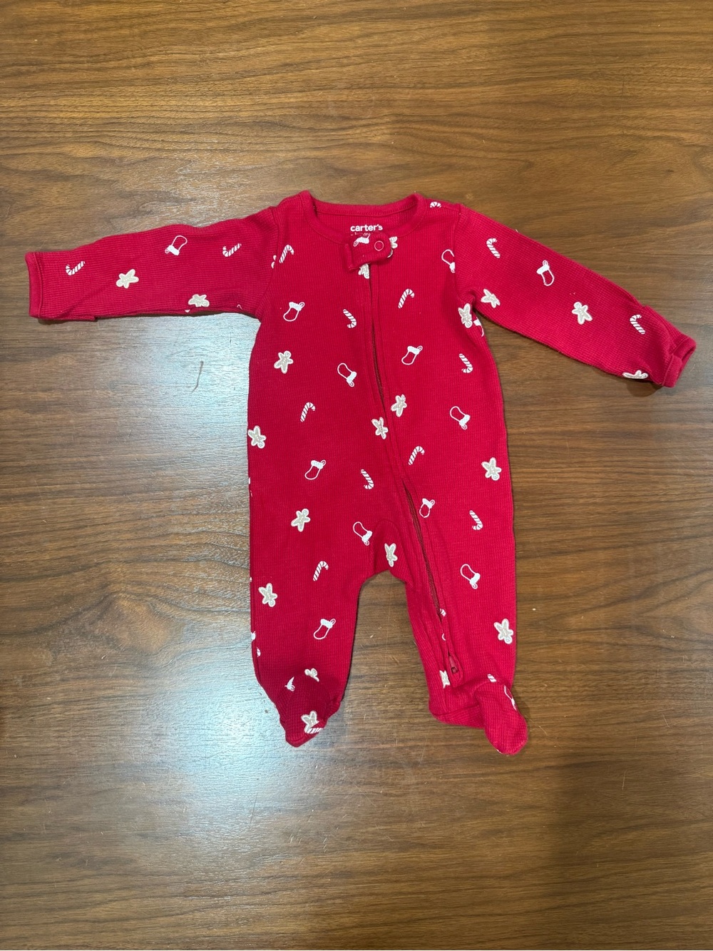 Carter's Red Footed One-Piece with White Holiday Motifs